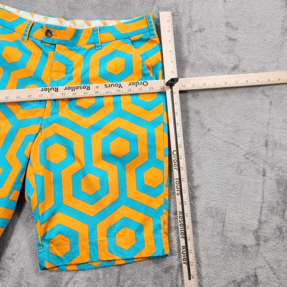 Loudmouth Golf Shorts Mens 34 Orange Blue Hex Pattern Geometric Summer‎ Fun Logo - Picture 10 of 12